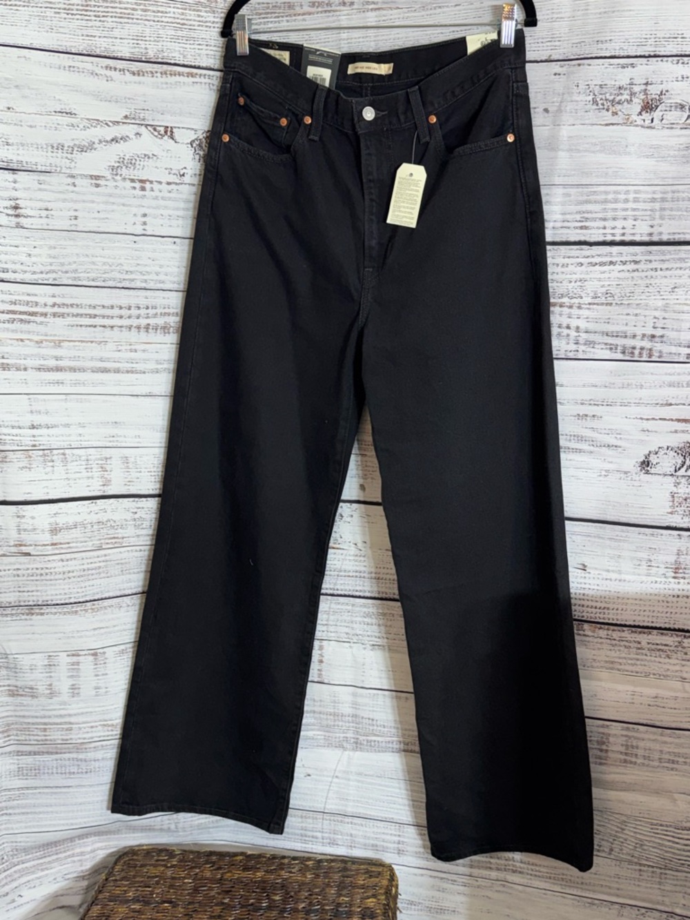 Levi’s Jeans Womens Size 31 Ribcage Wide Leg super high Rise Black Denim New - Picture 3 of 12